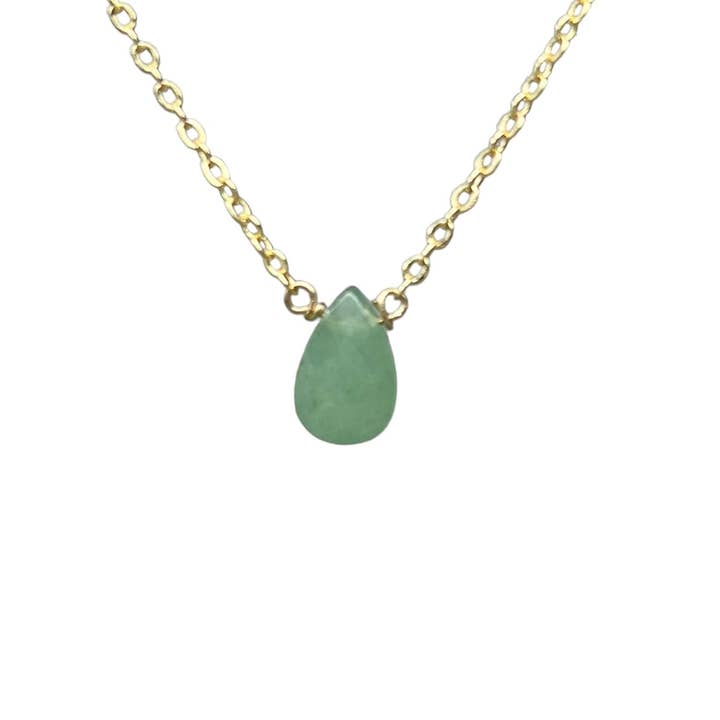 Gold Fill Adventurine Teardrop Stone NECKLACE Silver for wholesale by Jennifer Shon Jewelry