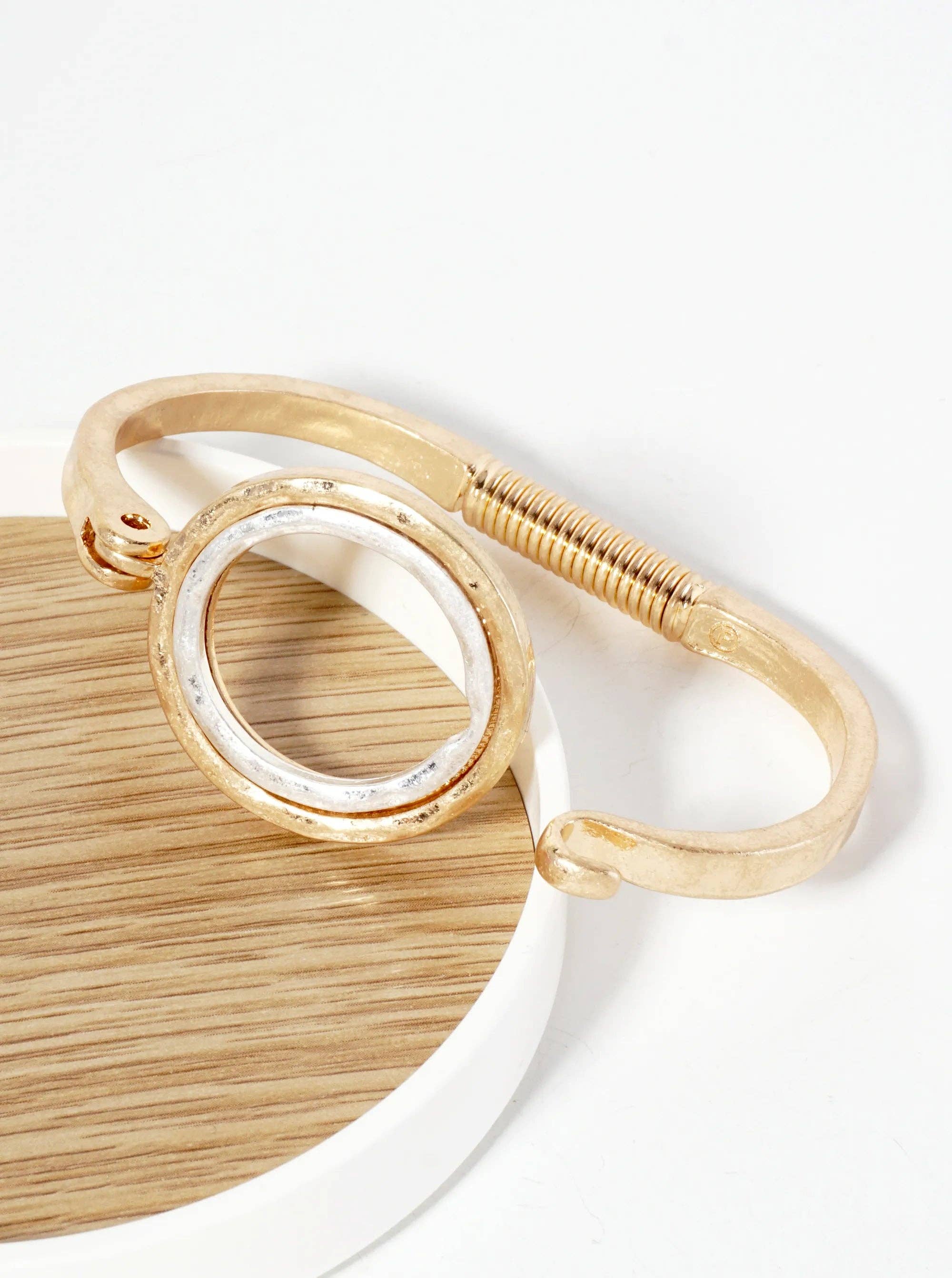 Wild Honey - Wholesale Bangle Bracelet - Hammered Dual-Tone Circle Hook Hinge Bracelet1