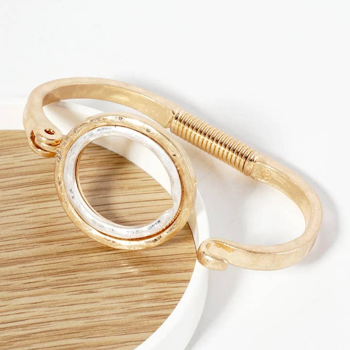 Wild Honey - Wholesale Bangle Bracelet - Hammered Dual-Tone Circle Hook Hinge Bracelet1