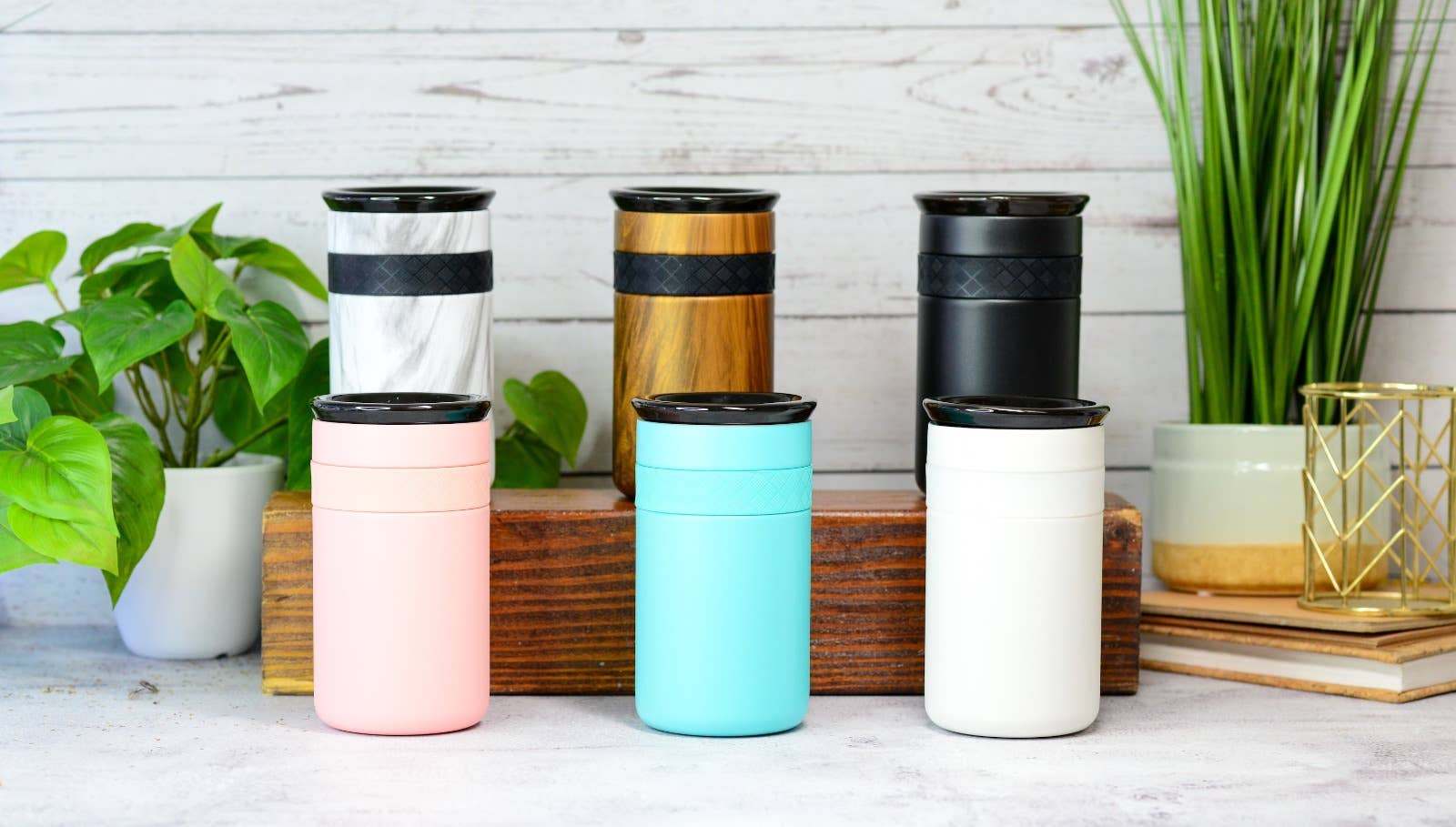 Elemental - Wholesale Insulated Mug/Tumbler - Artisan Insulated Ceramic Lid Tumbler 12oz - White Marble1