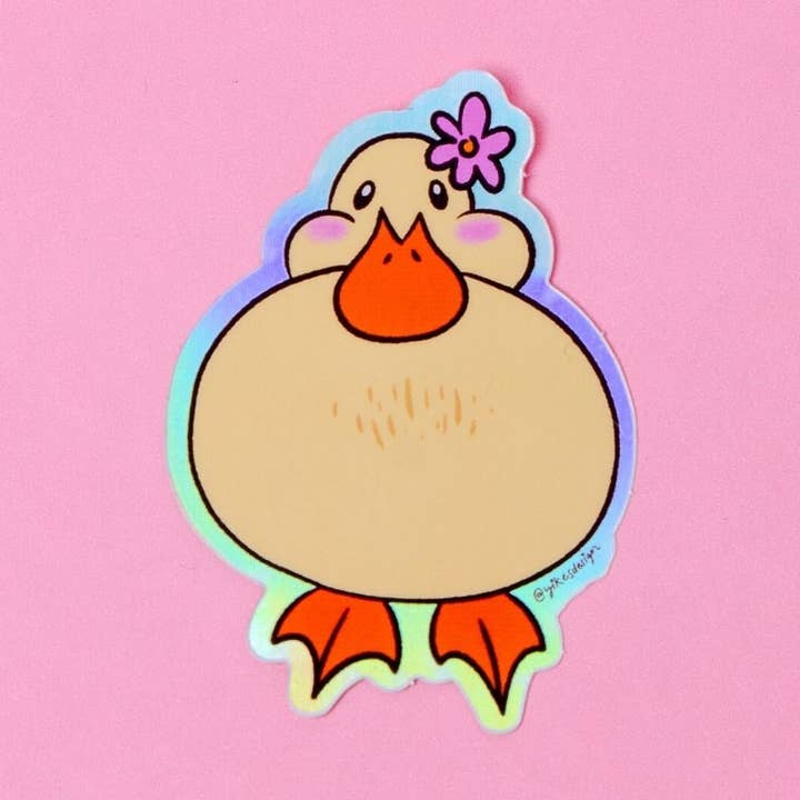 Autocollant en vinyle holographique mignon canard pour la vente par Yikes Design