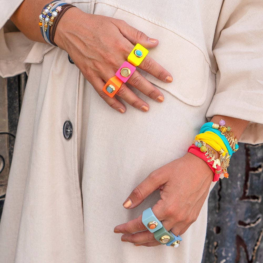 ÉMOLO - Wholesale Cocktail/Statement Ring - Women's blue rings with white porcelain SANTORINI6