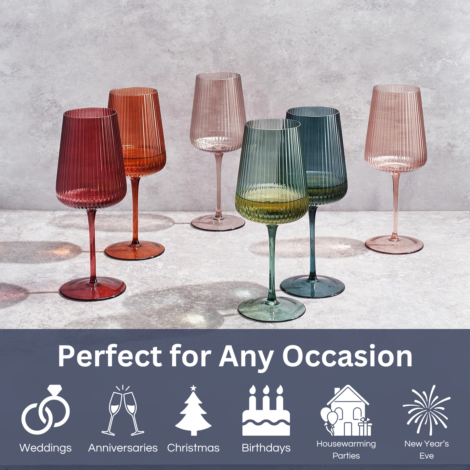 The Wine Savant /  Khen Glassware - Wholesale Wine Glass - Ripple Colored Wine Glasses - Set of 6 Muted Green Glassware1