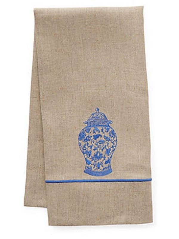 Linen & Satin Stitch Towel - Ginger Jar Embroidery for wholesale by Jacaranda Living