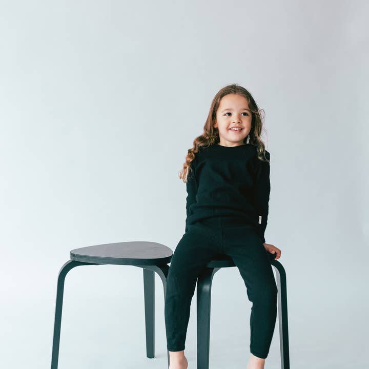 DreamBuy - Vente Haut et bas de pyjama – unisexe - Pyjama noir unisexe côtelé pour adulte3