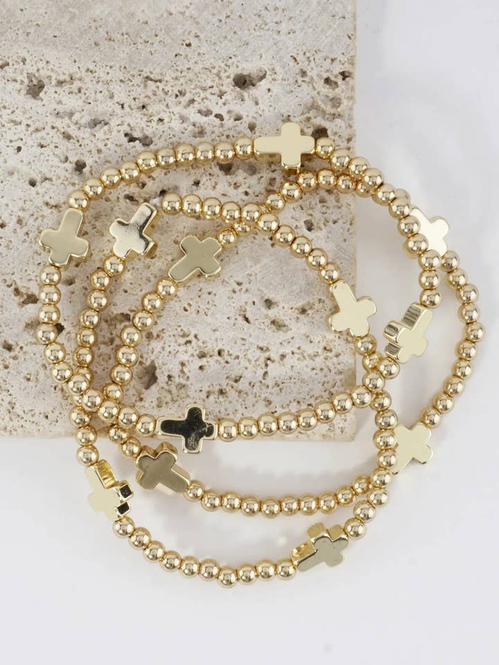 3PC-Set Metallic Beads Cross Stretch Bracelets for wholesale by Wild Honey