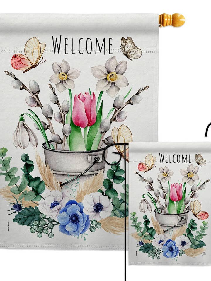 Spring Water Can Garden Floral Decor Flag for wholesale by Two Group Flag Co
