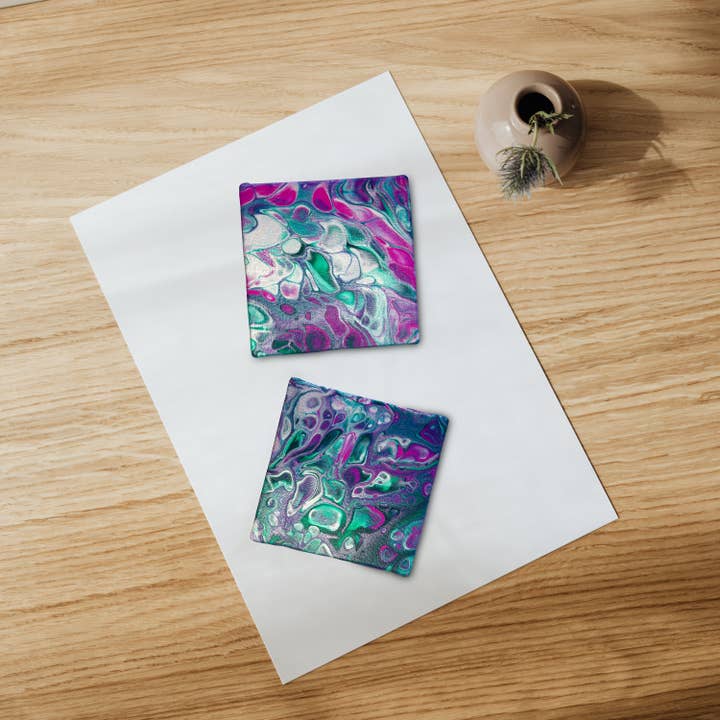 Abstract pouring style acrylic paintings on 2 canvases for wholesale by Atelier E.Pic