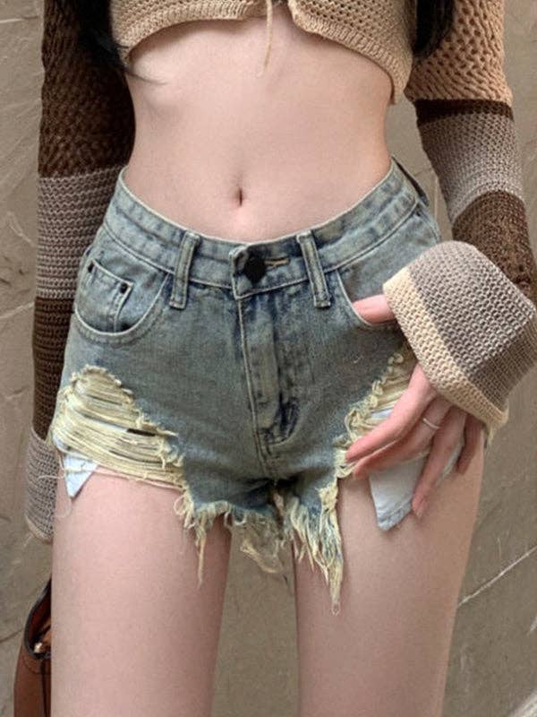 Your Beautiful Boutique - Wholesale Shorts - Women's - Tasseled Burlap Denim Shorts