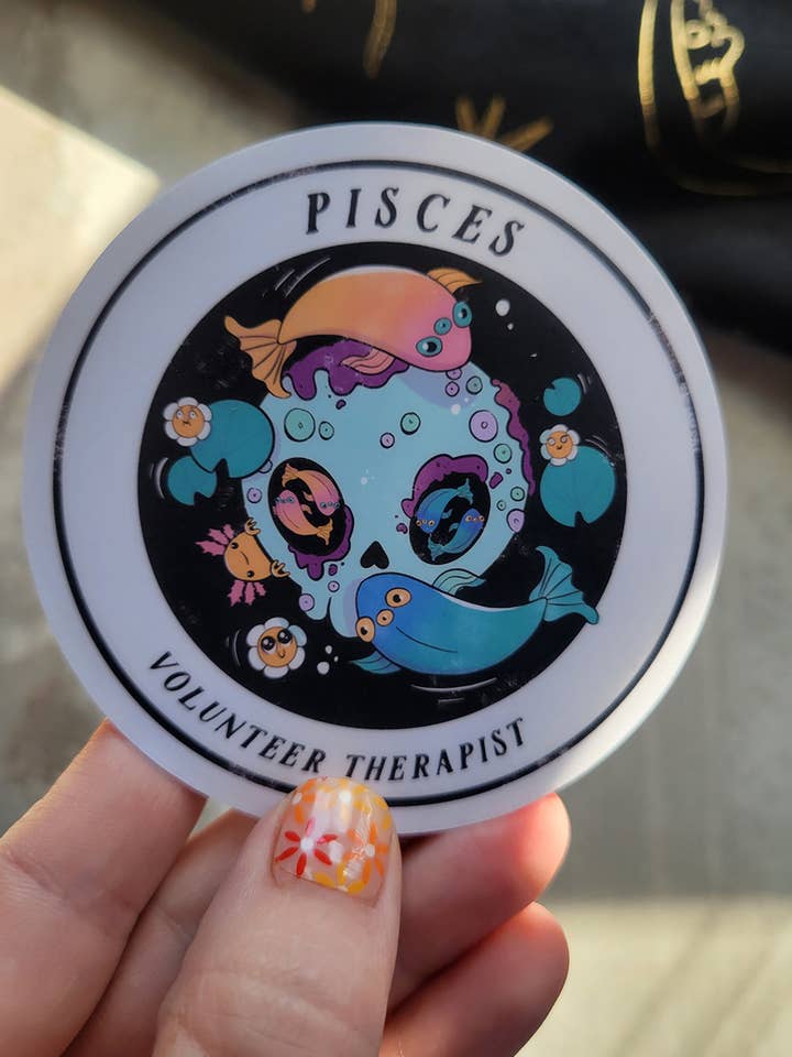 Witchy Pisces Skull Zodiac Sticker for wholesale by by Sarah Simpson