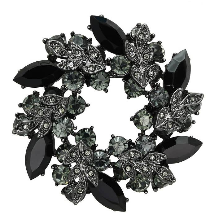LO2917 - Ruthenium White Metal Brooches with Top Grade Crystal in Jet for wholesale by Alamode
