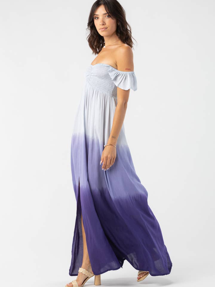 White Indigo Ombre Hollie Maxi Dress for wholesale on Faire
