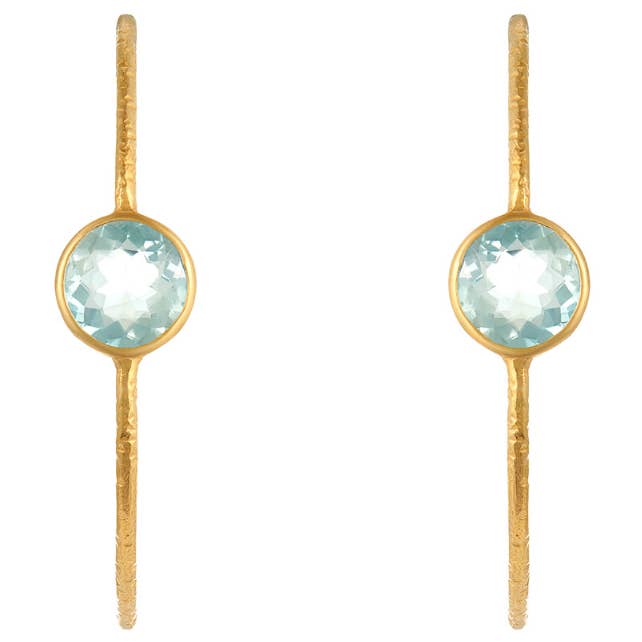 Scarlett blauwe topaas edelsteenset hoepeloorbellen voor wholesale door POMEGRANATE