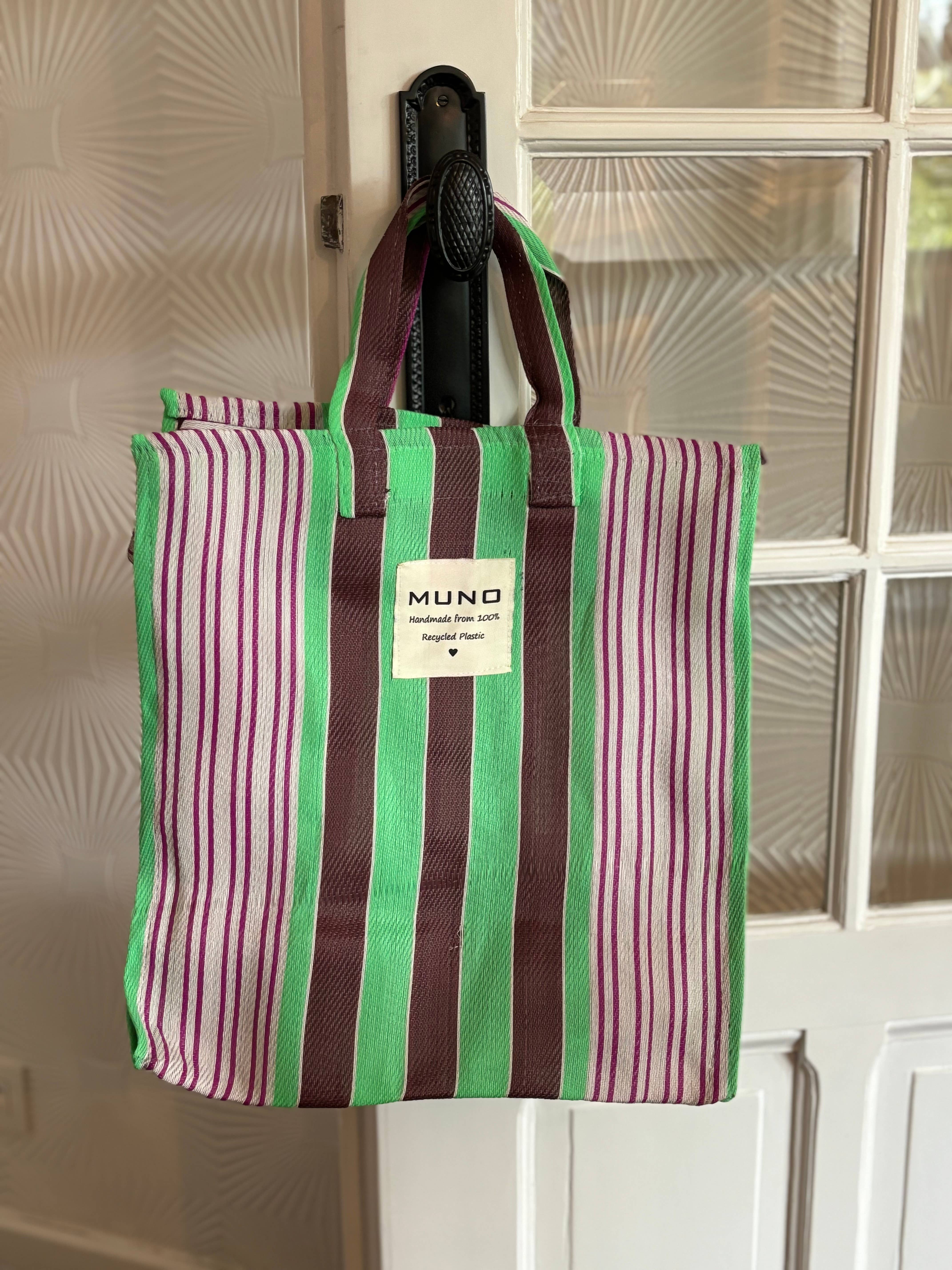 Muno - Wholesale Grocery/Shopping Bag - Handmade Recycled Nylon Shopping Bag - Green & Brown 5