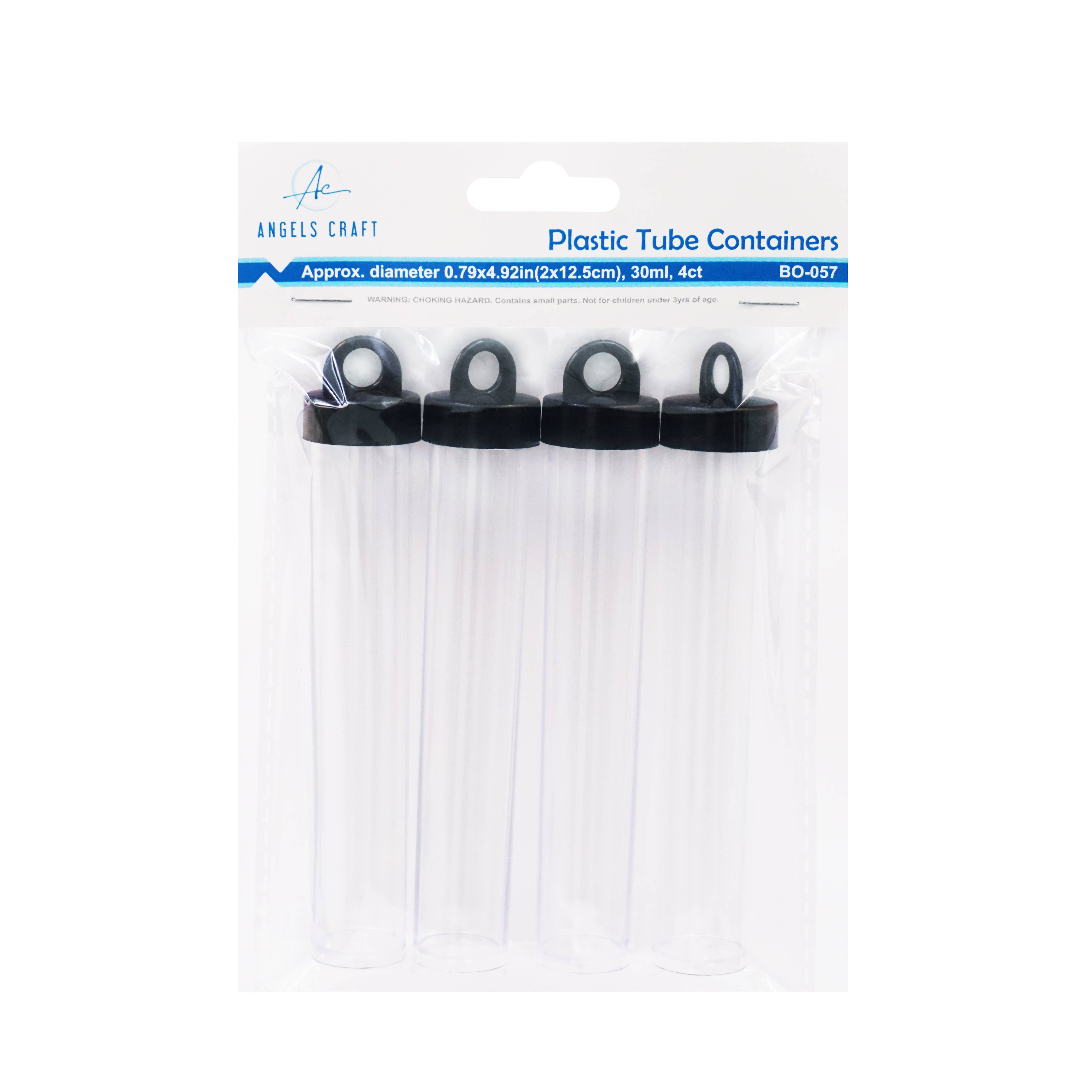 Angels Craft – wholesale Craft supplies – Plastic Tube Container w/ Hanging Screw Lid, 4-ct4