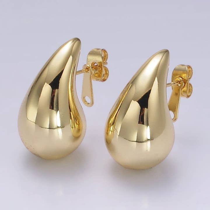 Aim Eternal - Wholesale Stud/Post Earrings - 14K Gold Filled 25mm Chunky Modern Teardrop Stud Earrings in Gold & Silver | V-283 V-3080