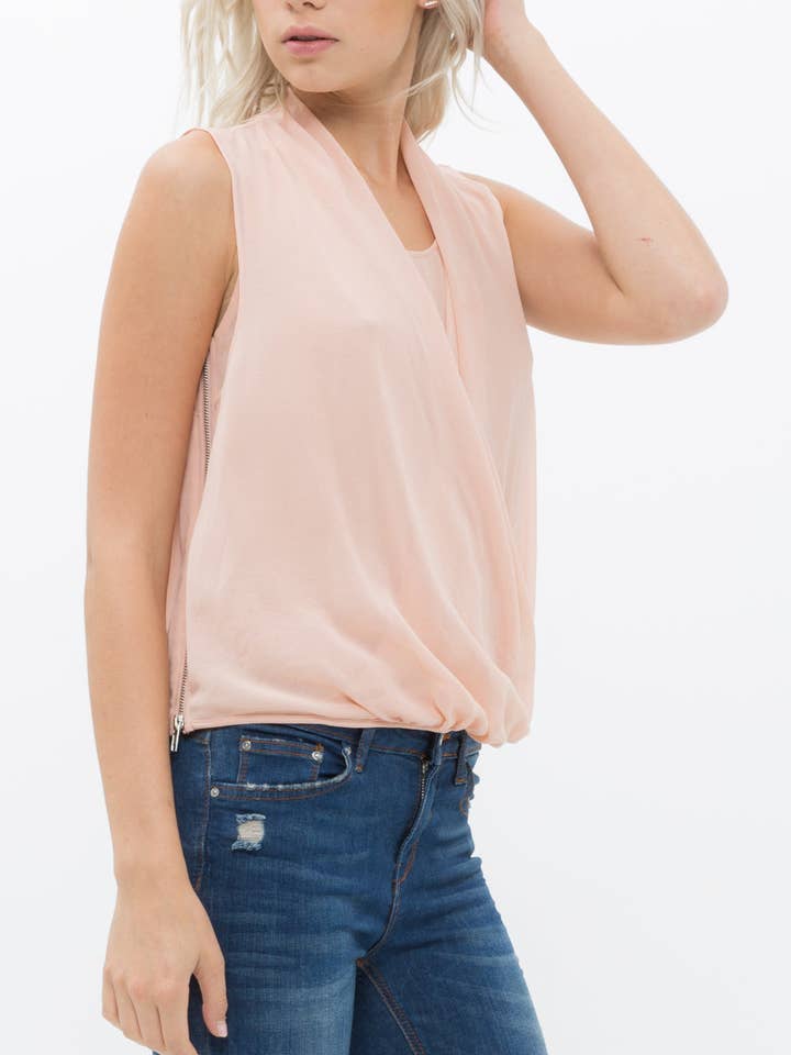 Ro & De Surplice Sleeveless Blouse In Blush for wholesale on Faire