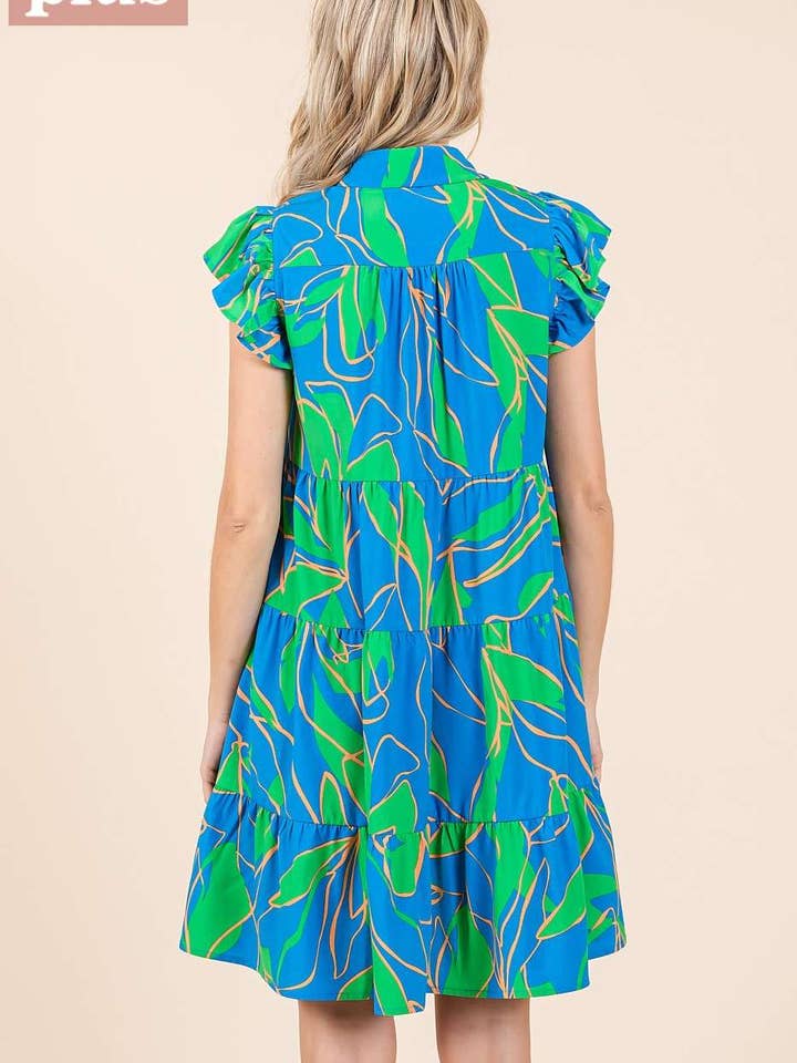 mittoshop - Wholesale Dress - Women's - PLUS LEAF PRINT RUFFLE SLEEVE TIERED MINI DRESS10