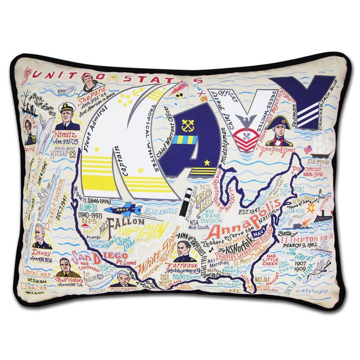 Navy Printed Pillow for wholesale by catstudio