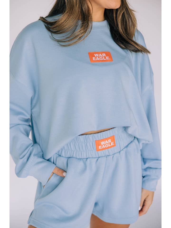 The Light Blue Ava Airy Crewneck | War Eagle Woven Label for wholesale on Faire5
