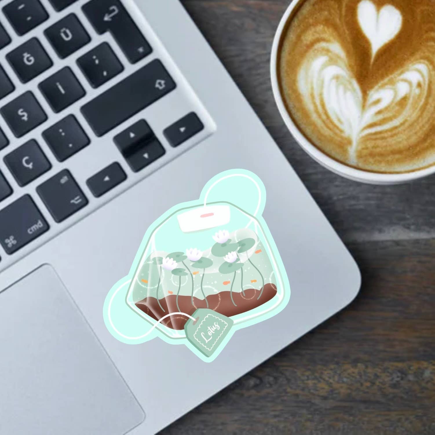 Fable and Flame Co. - Wholesale Sticker - Lotus Blossom Tea Bag 2.5" Hand Drawn Vinyl Sticker