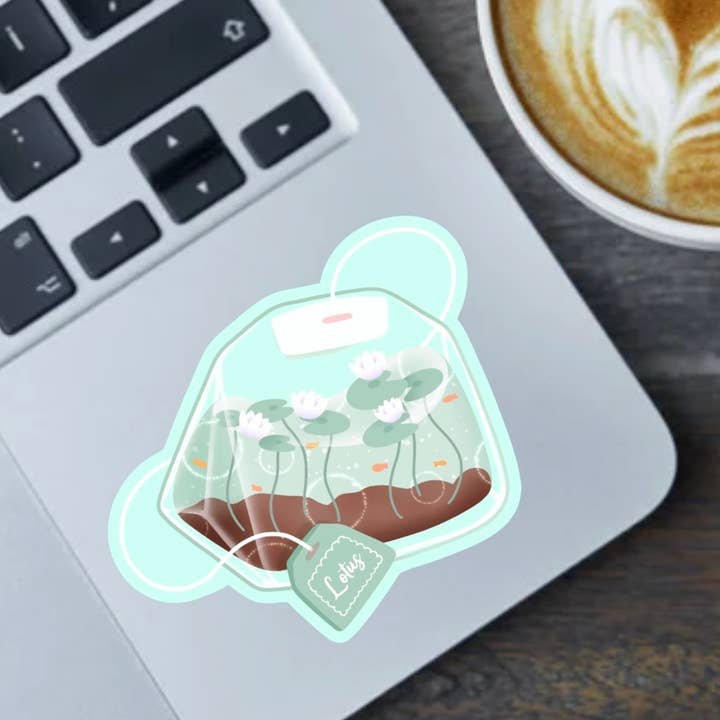 Fable and Flame Co. - Wholesale Sticker - Lotus Blossom Tea Bag 2.5" Hand Drawn Vinyl Sticker0