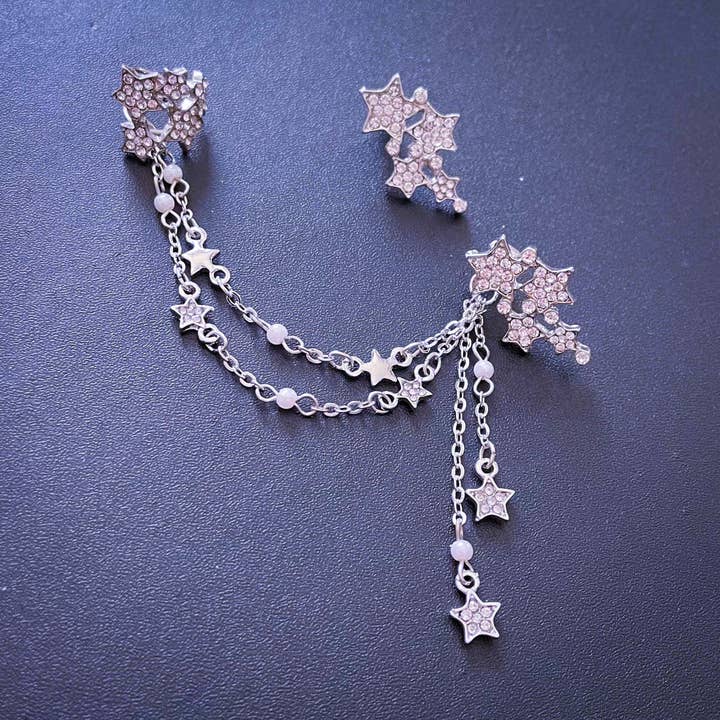 Asymmetrische Ohrringe, silberne Sternschnuppe, Ohrmanschette, Statement-Ohrringe, hypoallergen für den Großhandel von Holicca