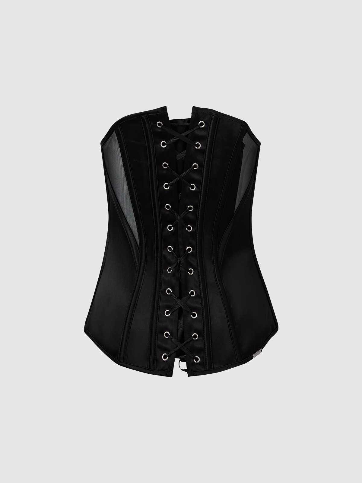 NOIR CORSET PLONGEANT À ARMATURES EN SATIN ET MAILLE JULIET en vente sur Faire10