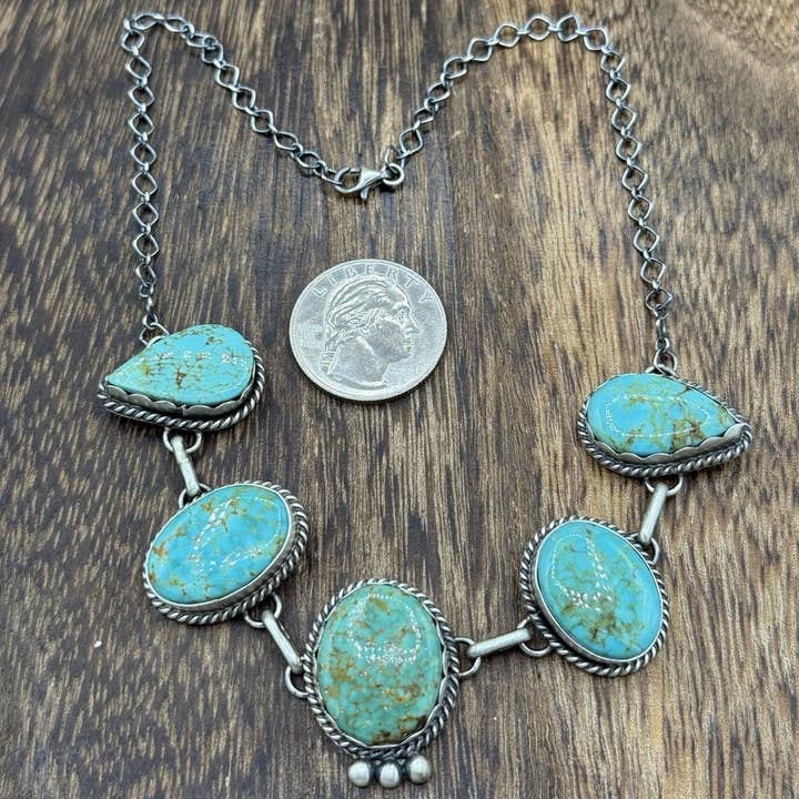 Native City Jewelry - Wholesale Choker/collar - Native Navajo Handmade Sterling Silver Kingman Turquoise Choker Necklace 15”1