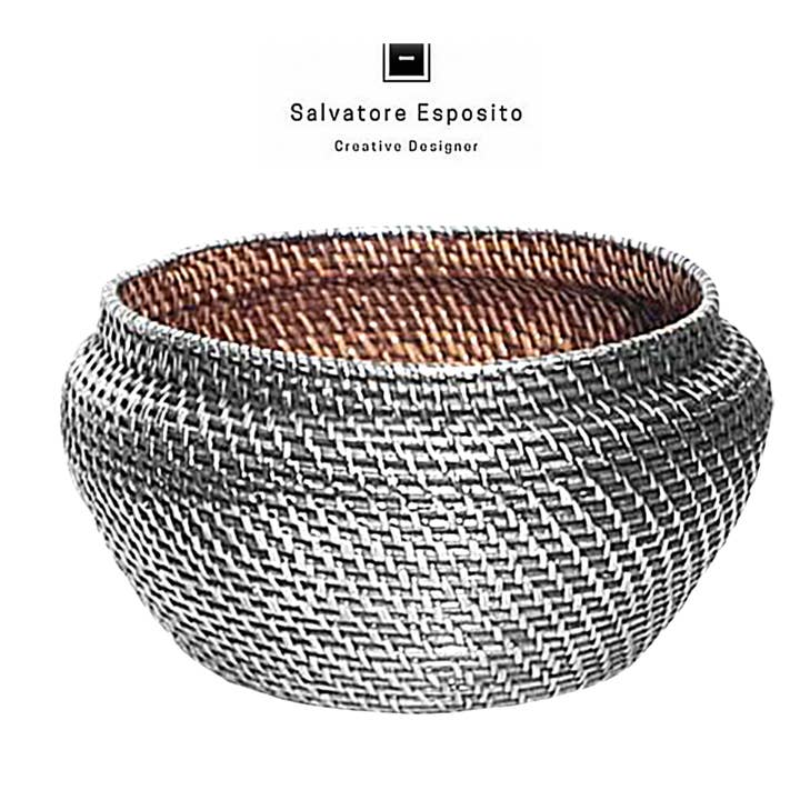Cod.82422 Silver rattan vase for wholesale by I Gioielli del Mare di Salvatore Esposito