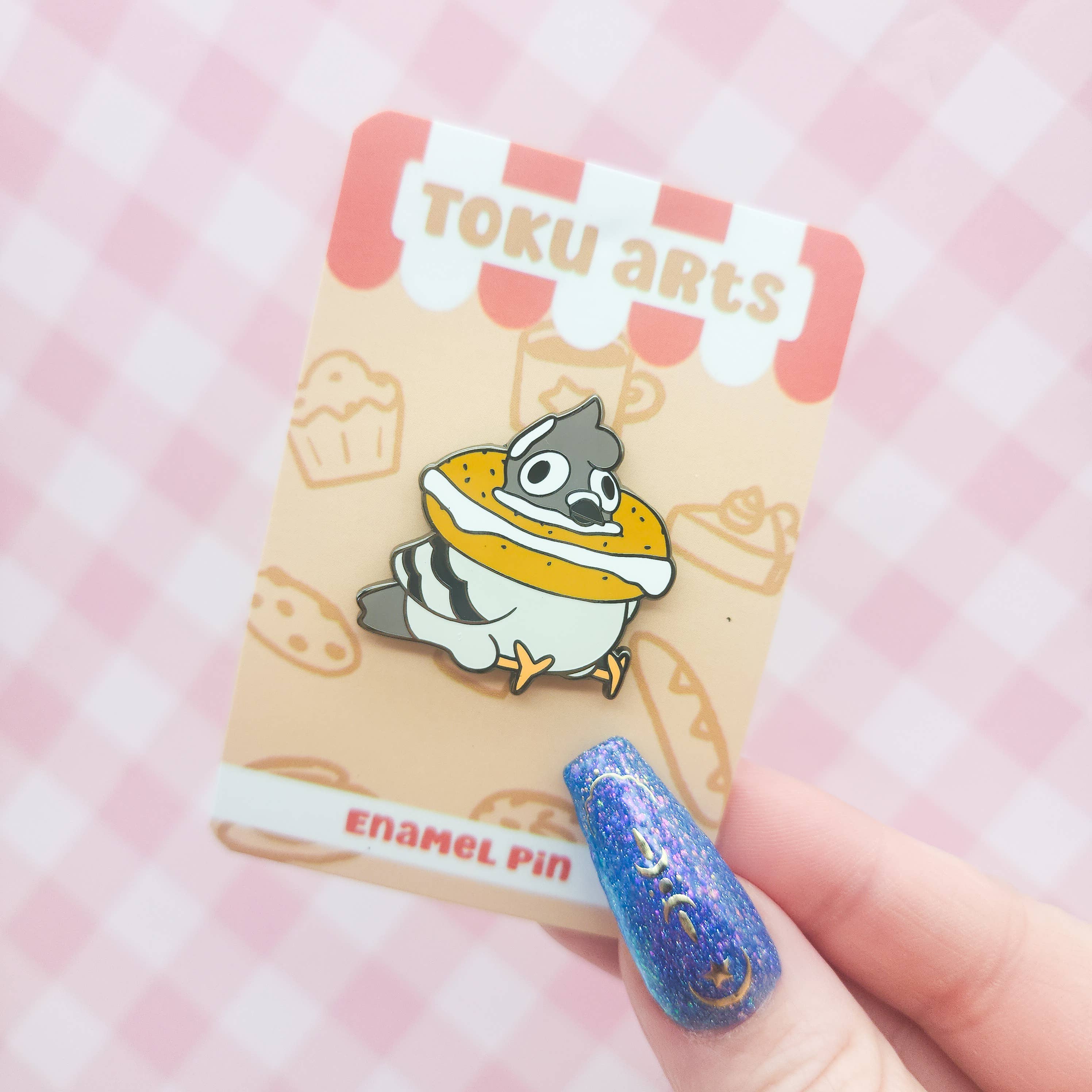 Toku Arts - Wholesale Lapel Pin/Button - Bagel Pigeon Enamel Pin1