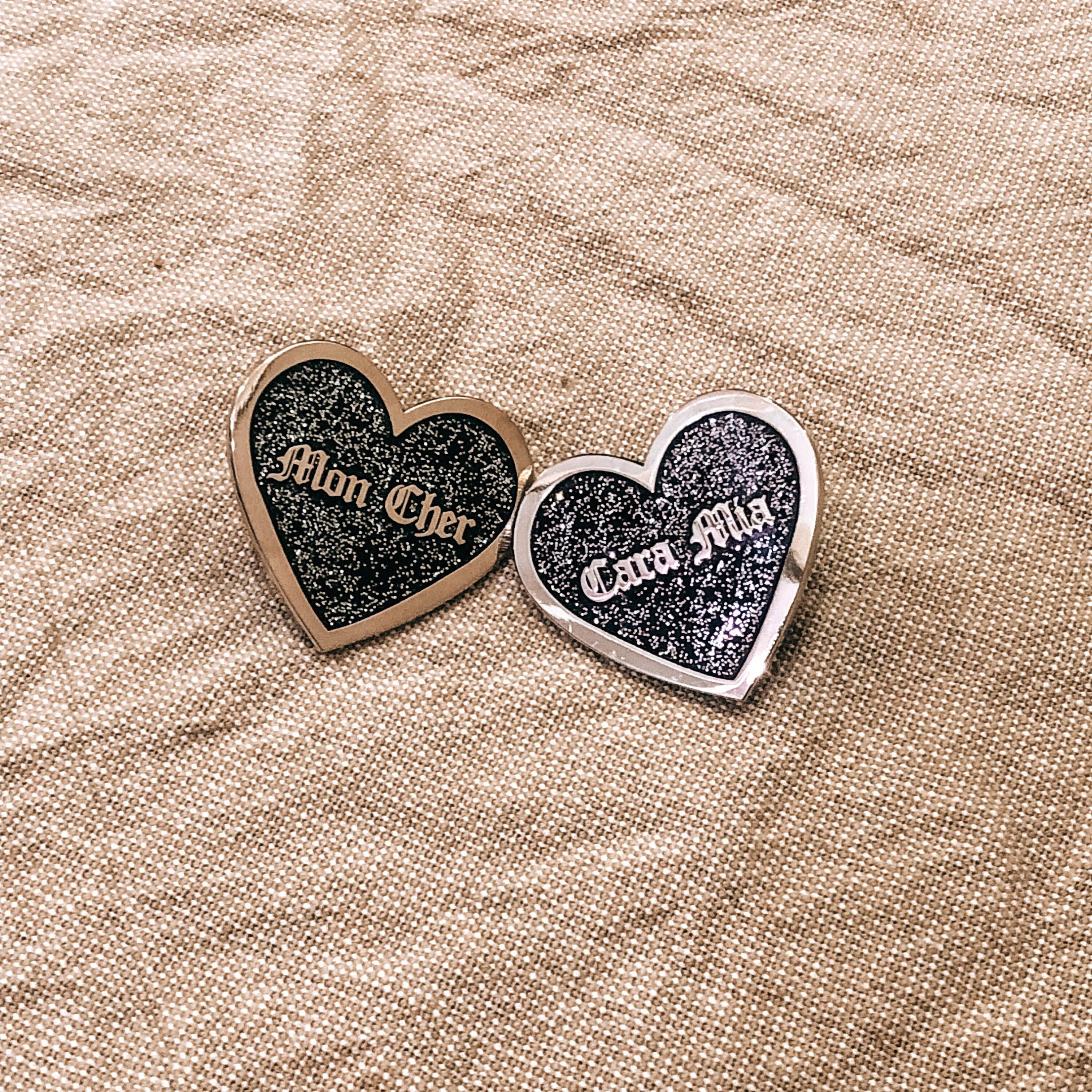 Belle's Books & Candles - Wholesale Lapel pin/button - Glitter Mon Cher Cara Mia Pins - Enamel Pin