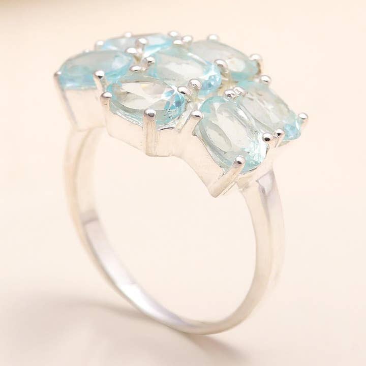 925 Silver Akvamarin Klusterring för wholesale av AG 925 JEWELLERY