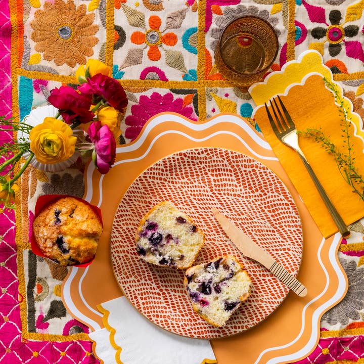 Gatherings by Curated Paperie - Wholesale Disposable Placemat - Orange Wavy Scallop Paper Placemats