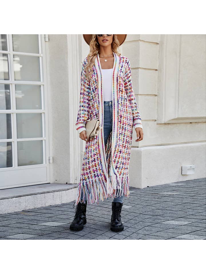 Sweetkama – wholesale Cardigan – Women’s – Ladies Multi Color Front Open Tassels Chunky Knit Cardigan