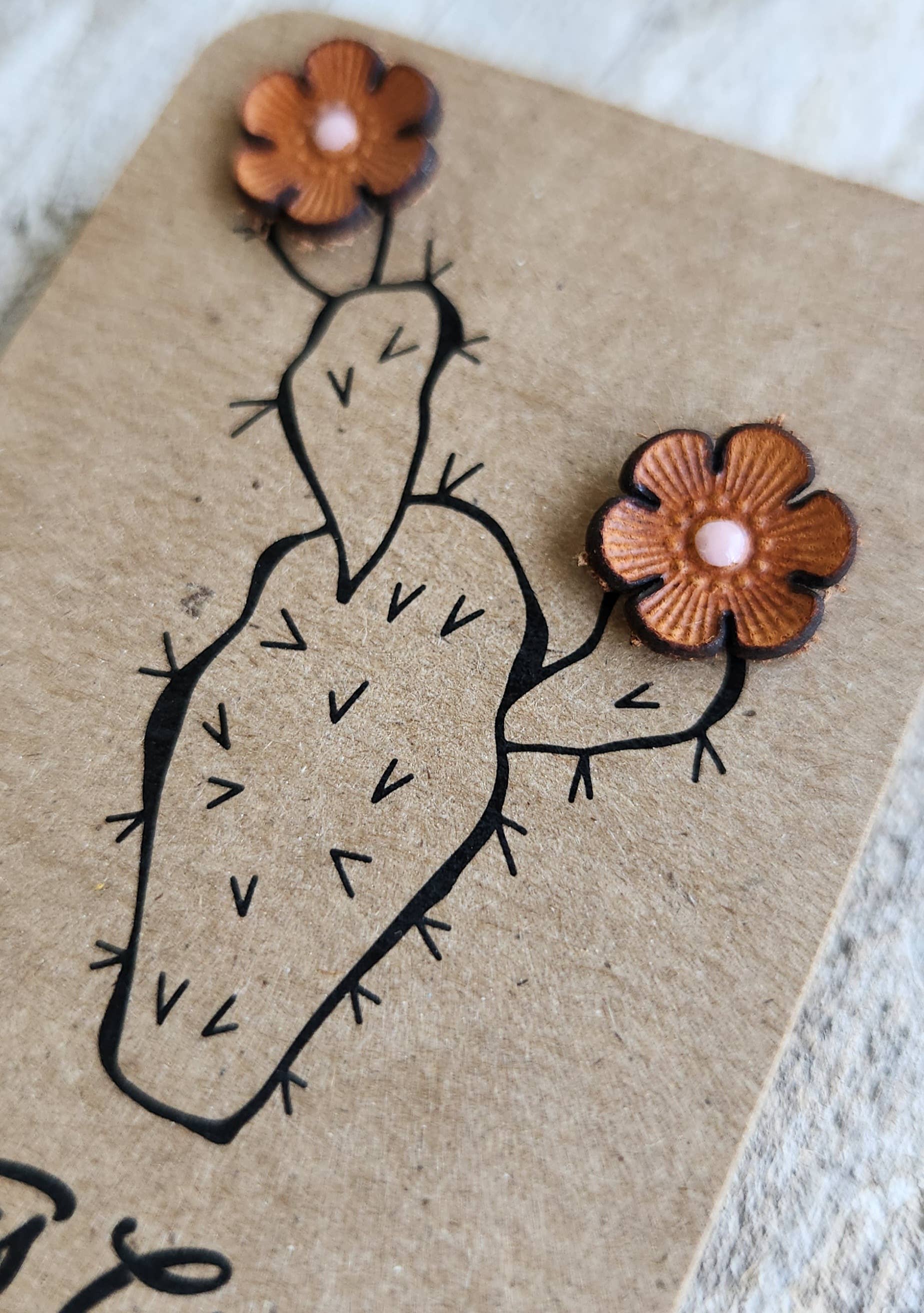Cocklebur & Co. - Wholesale Stud/Post Earrings - Cactus Flower Genuine Leather Earrings1