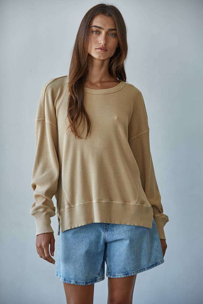 By Together - Wholesale Knit Top - Women's - L8734 | Knit Drop Shoulder Long Sleeve Top with Side Slits9
