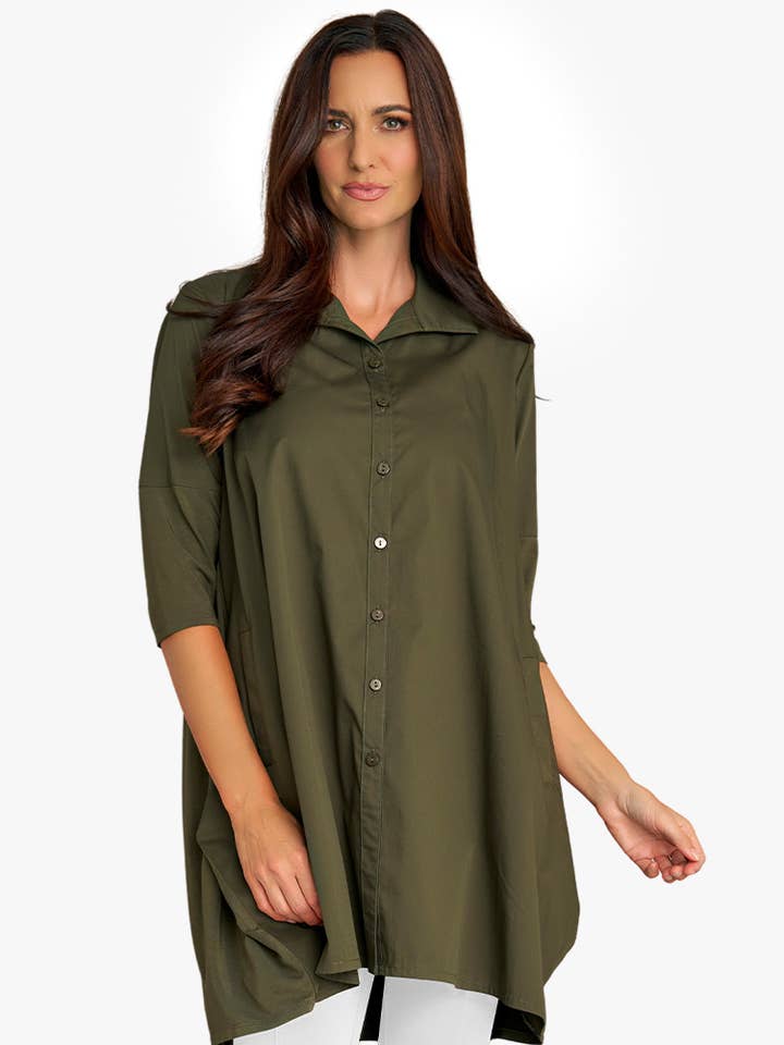 Stella Carakasi - Wholesale Tunic - Women's - Women's 3/4 Sleeve A-Line Cotton Poplin Tiburon Tunic Icon41