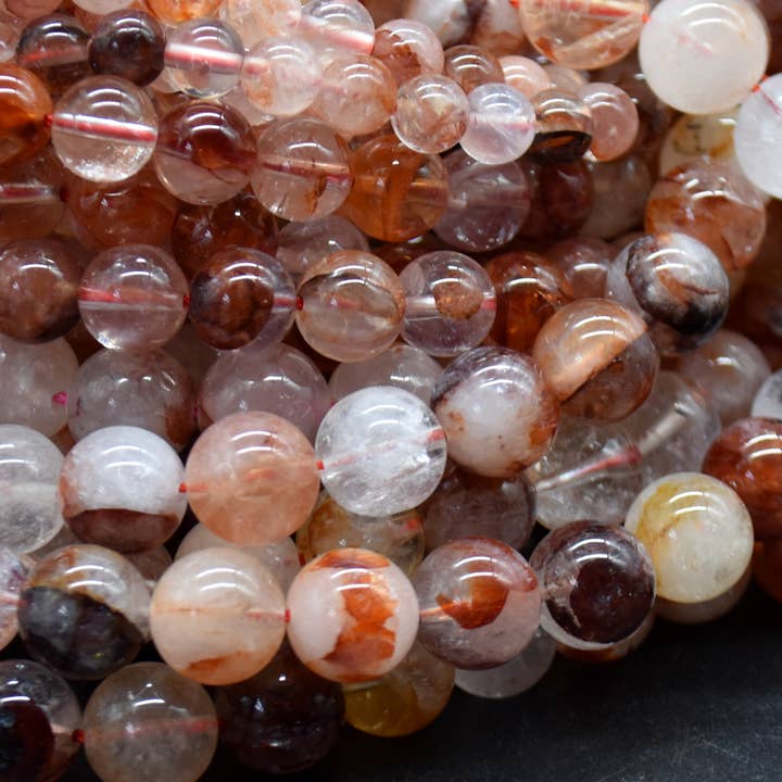 Grade A Natural Red Hematoid Fire Quartz Round Beads for wholesale by Oriental Direct Craft Supplies