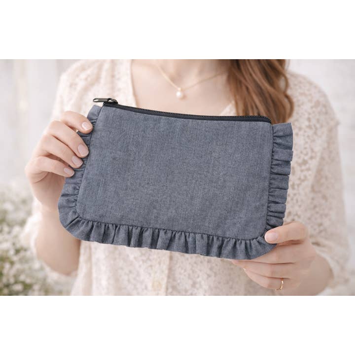 House of Kraft - Wholesale Pouch - Women's - Canvas Ruffle Pouches | Canvas Travel Pouches | Zipper Pouch