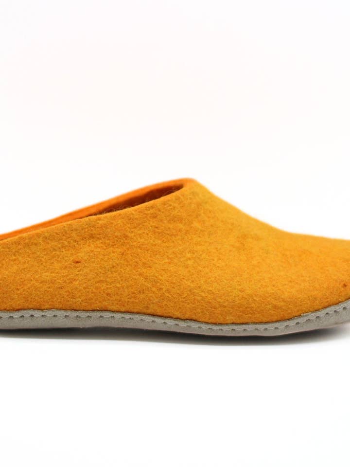 Handmade Felted Wool Slippers with Non-Slip Leather Sole for wholesale by Woollyfelt
