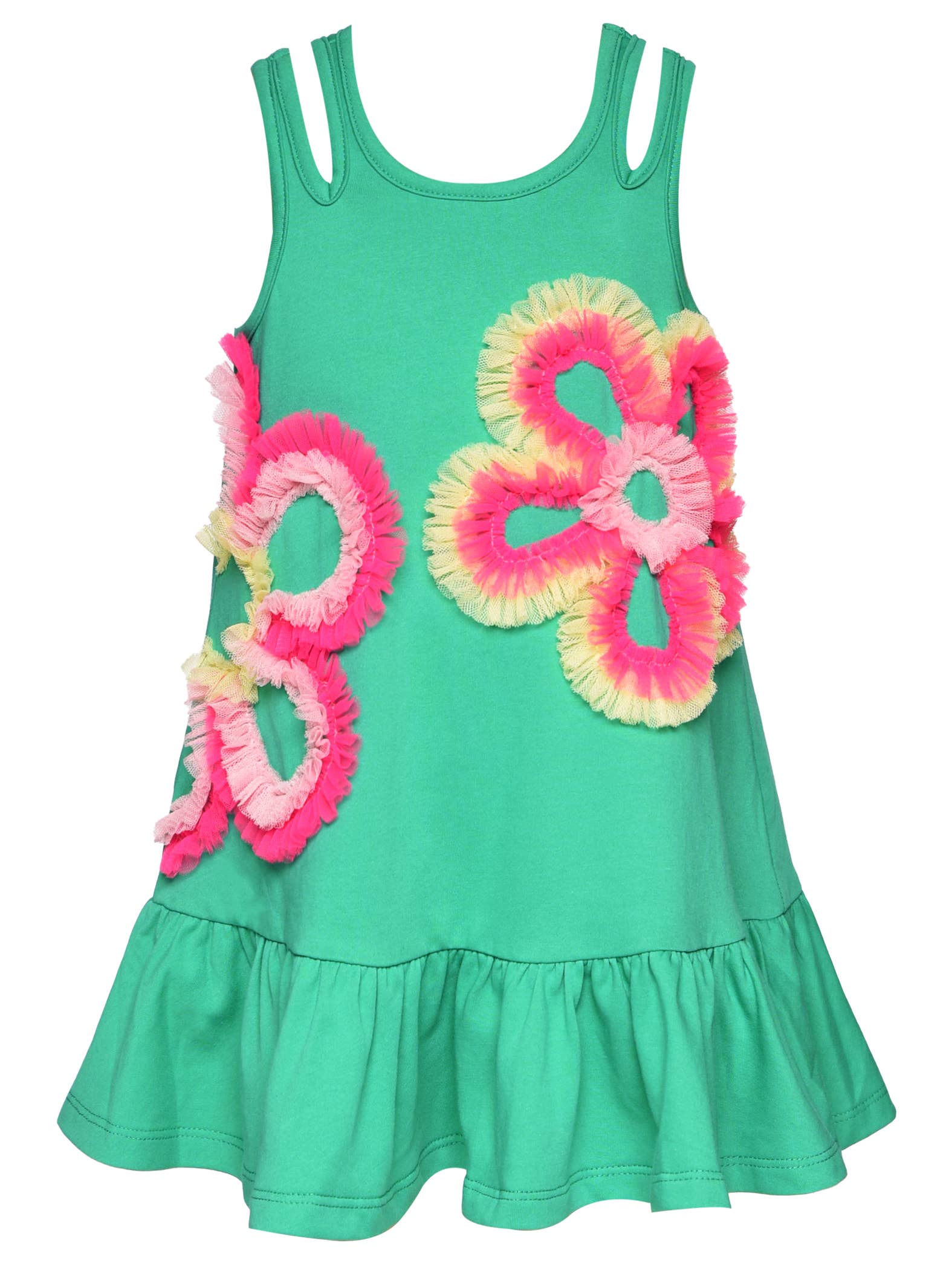 GREEN MULT A-LINE DRESS W/ MESH FLOWER DETAIL for wholesale on Faire0