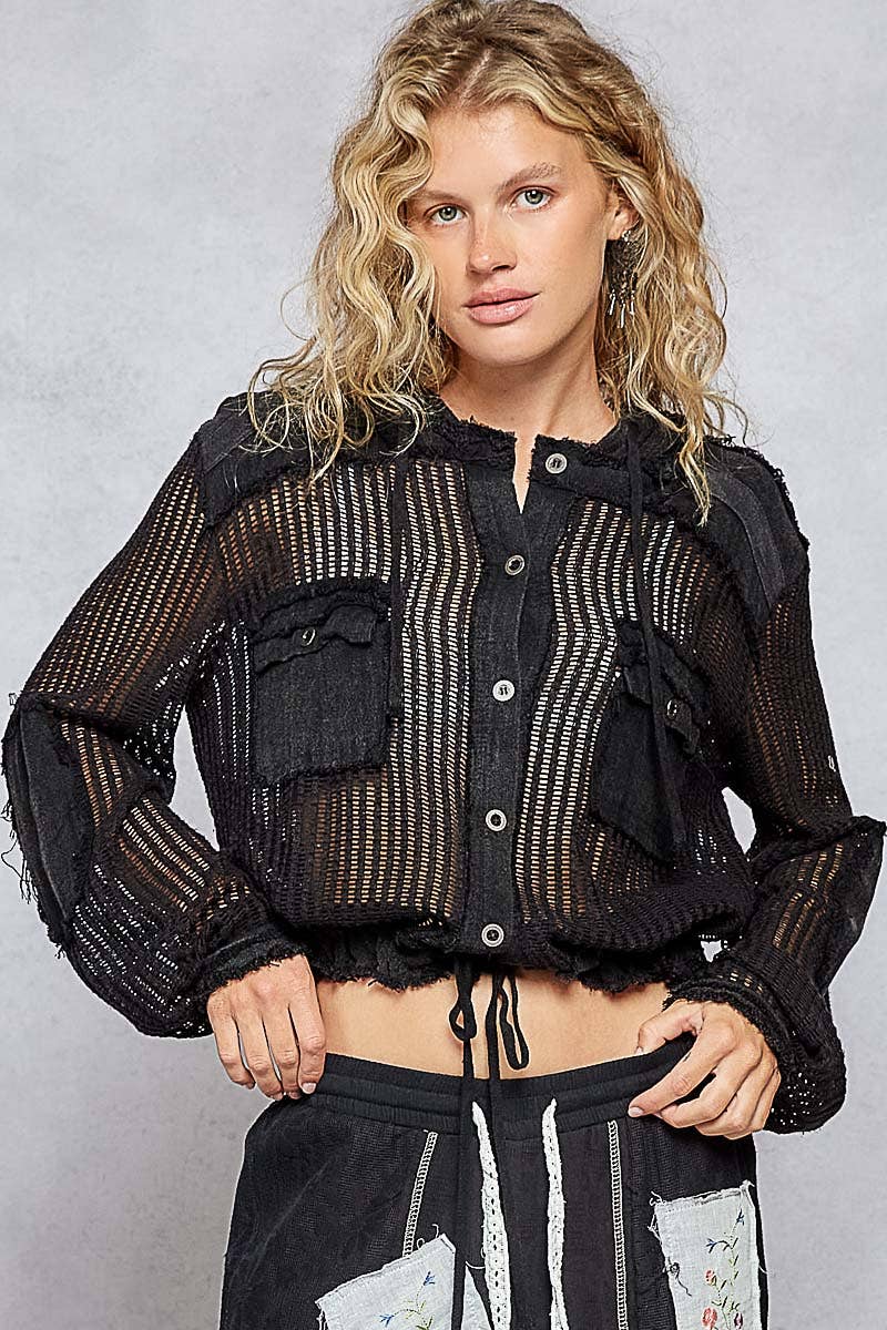 Pol Clothing - Vente Chemise à col boutonné – femme - Vente de chemise à capuche ouverte avec boutons et poches avant.21