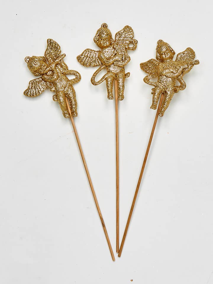 Anges à paillettes de 4 po avec instruments de musique sur médiator de 6 po pour la vente par WORTH IMPORTS