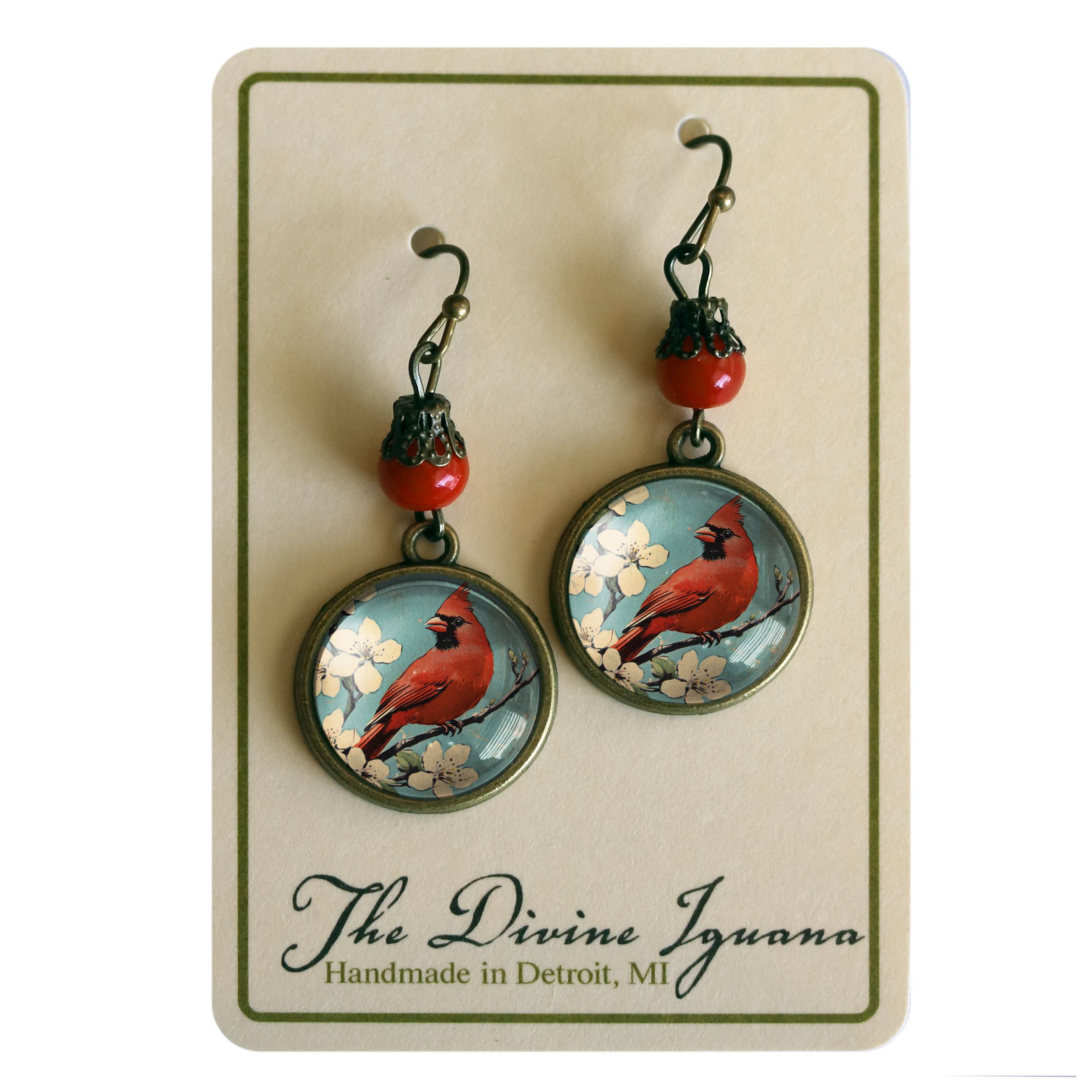 The Divine Iguana – Großhandel Ohrhänger – Vintage Cardinal Glas-Cabochon-Ohrringe2