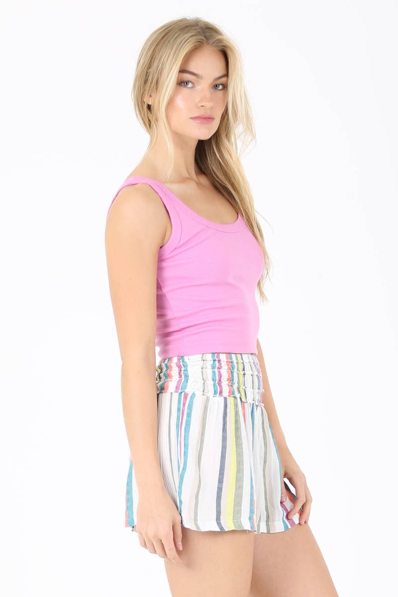 ANGIE – Großhandel Shorts – Damen – BS838-W973 GESTREIFTE SHORTS MIT ELASTISCHEM BUND1