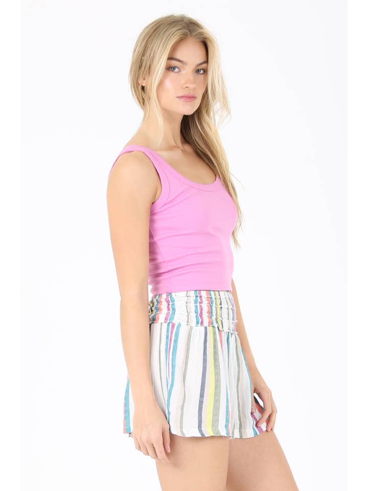 ANGIE – Großhandel Shorts – Damen – BS838-W973 GESTREIFTE SHORTS MIT ELASTISCHEM BUND1