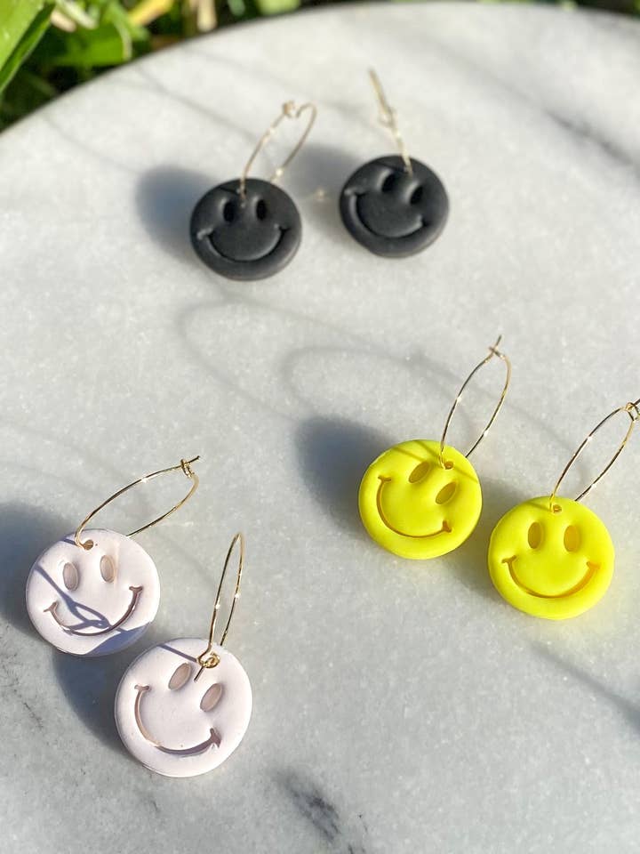 Smiley Hoops for wholesale by PGB Clay Designs