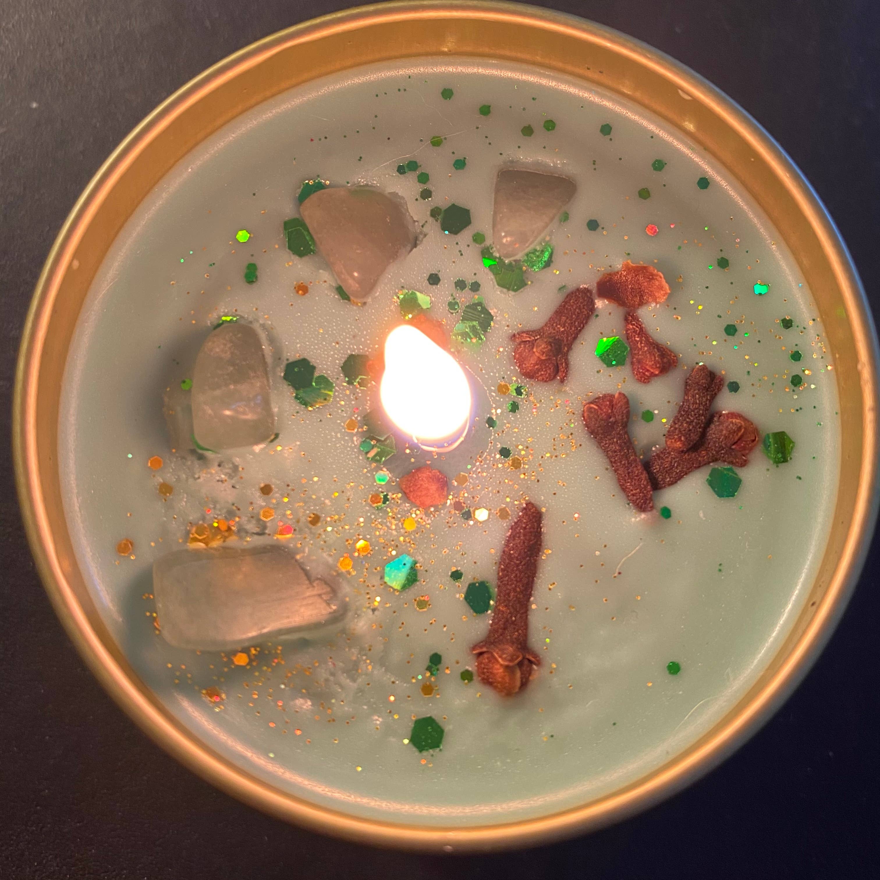 Raven’s Hearth - Wholesale Travel Candles - Prosperity Crystal Candle | Manifestation | Vegan3