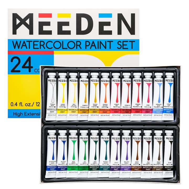 Pintar Art Supply - Wholesale Paint Set - MEEDEN Watercolor Paint Tubes Set - Academy Grade 24 x 12ml/0.4oz Water Color Paint for Students Beginners